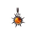 Baltic Amber Sun Pendant, Cognac Color, Round, Made with Sterling Silver, Jewelry, For Men or Women,  pendentif ambre product logo