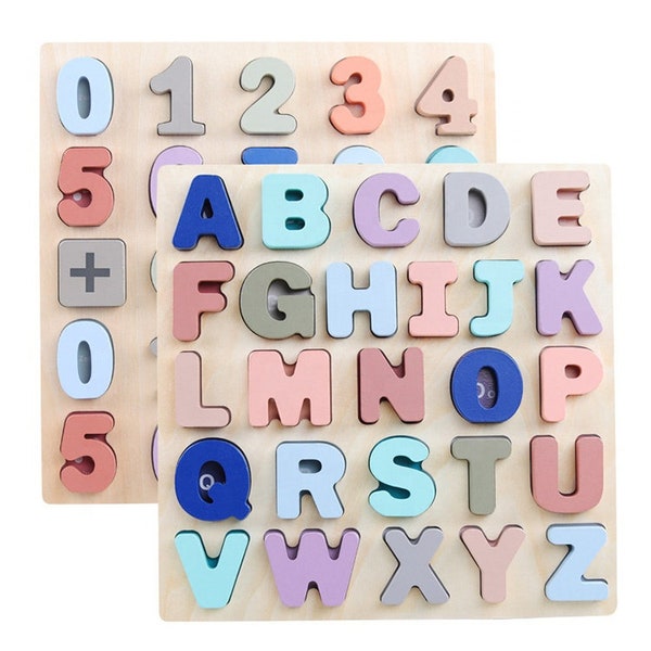 Wooden Number ABC Puzzles Puzzle | Alphabet Letter Learning for Toddlers Children Kids | Number Board | Math Mathematical | Holzspielzeug