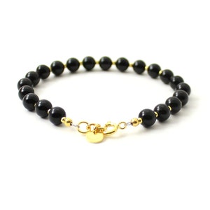 Zwarte obsidiaanarmband met sterlingzilver 925 goud | Sieraden | Voor dames heren | zwarte obsidiaan