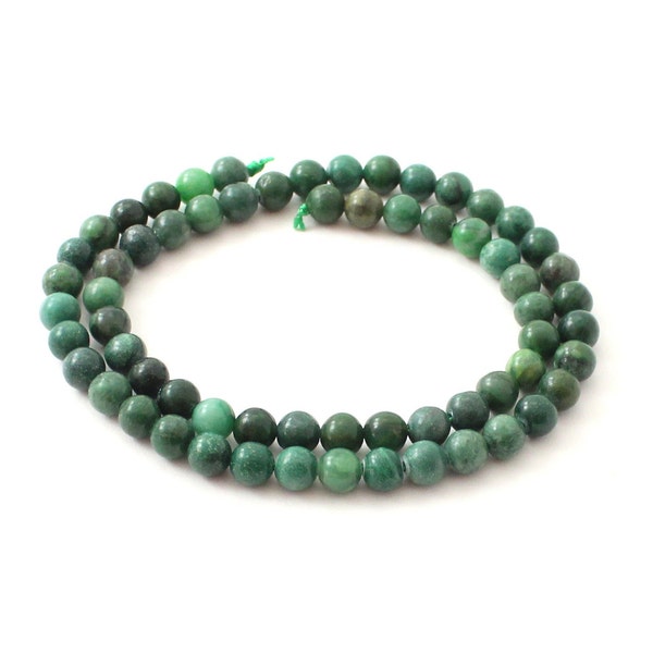 African Jade Gemstone Beads Round 6 mm 6mm | 1 Strand | 63 beads per Strand | 1 mm hole | Natural Undyed green | Jewelry Supplies, TipTopEco
