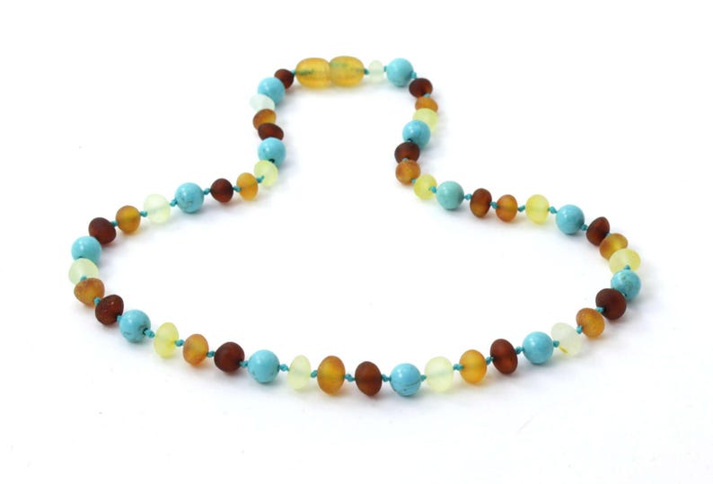 10 pcs of Baltic Amber Baby Necklaces Made With Raw Multicolor Amber and Turquoise Beads Amber Wholesale LOT