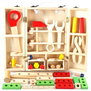 Wooden Carpenter Tool Box Set Pretend Wood Toys Toy Game for Children Kids Boy Boys Montessori Toys Holzspielzeug, jouet en bois image 3