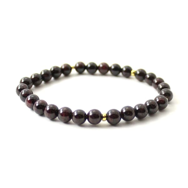 Red Garnet Stretch Bracelet with Sterling Silver 925 Golden | Jewelry For Women Men | Granat Armband |  braccialetto di granato