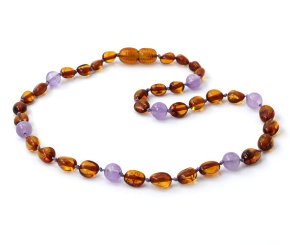 amber and amethyst teething necklace
