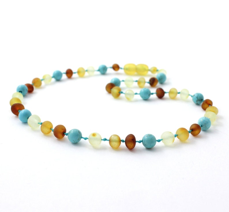 10 pcs of Baltic Amber Baby Necklaces Made With Raw Multicolor Amber and Turquoise Beads Amber Wholesale LOT