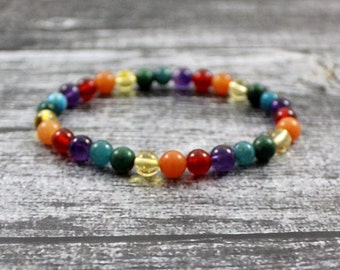 Rainbow Stretch Bracelet LGBTQ LGBT Gemstone Pride 6 mm 6mm Beaded | Jewelry For Women Men | Armband |  braccialetto