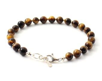 Tiger Eye Bracelet with Sterling Silver 925 | Jewelry | For Women Men | Beaded Gemstone | Brown Tiger's eye Tigers' eye Armband