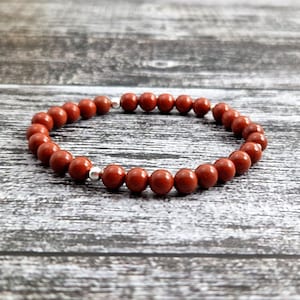 Red Jasper Stretch Bracelet with Sterling Silver 925 Golden | 6 mm 6mm | Jewelry For Men Women |  jaspe rouge | Armband aus rotem Jaspis
