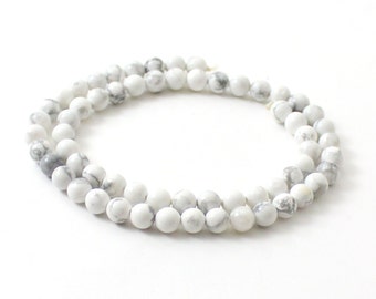 Howlite White Gemstone Beads Round 6 mm 6mm | 1 Strand | 63 beads per Strand | 1 mm hole | howlita howlith | TipTopEco