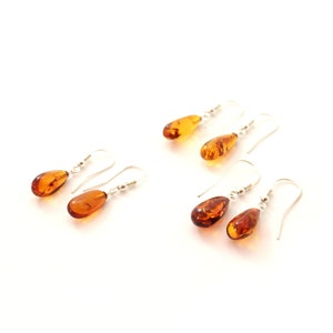 Amber Earrings Wholesale - 3 pairs of Amber Drop Earrings, Drop Shape, With Sterling Silver, Cognac