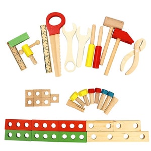 Wooden Carpenter Tool Box Set Pretend Wood Toys Toy Game for Children Kids Boy Boys Montessori Toys Holzspielzeug, jouet en bois image 6