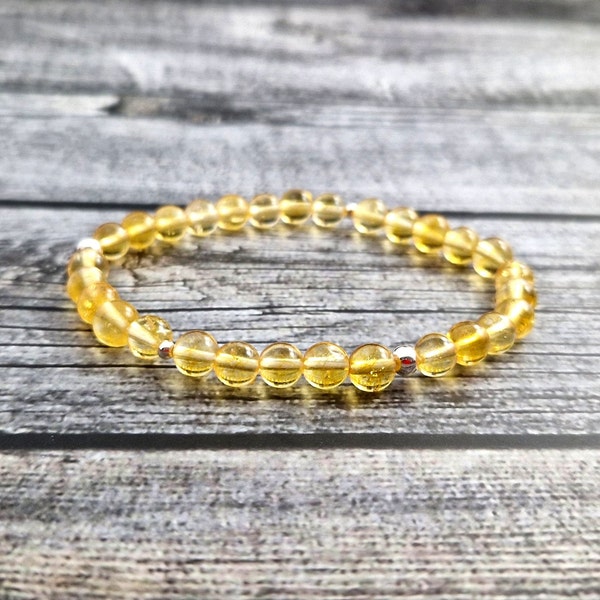 Citrine Stretch Yellow Bracelet with Sterling Silver 925 Golden | 6 mm 6mm | Jewelry For Men Women | pulsera de citrino |  Citrin-Armband