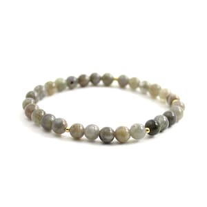 Labradorit Stretch Armband mit Sterling Silber 925 Golden Grau | 6 mm 6mm | Schmuck für Männer Frauen |  Labradorit-Armband | Labradorita