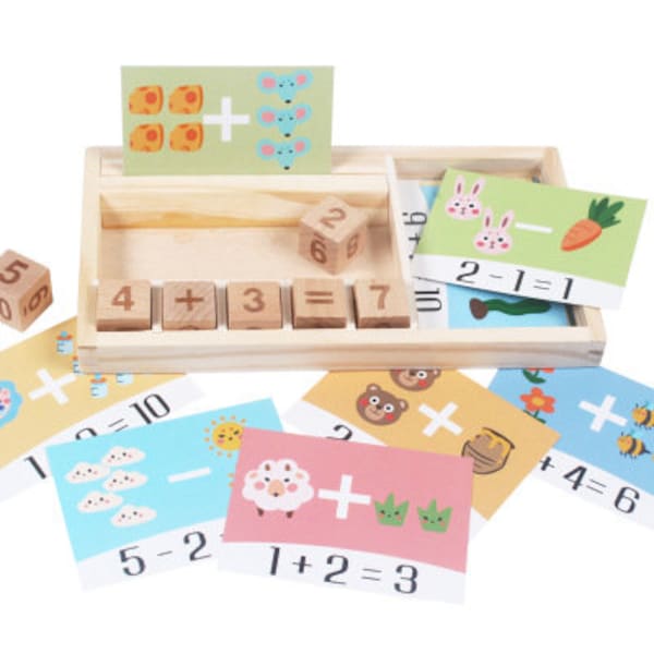 Wooden Math Learning Game Toy | Montessori Mathematical Toys for Kids Children | Cardboard Learning Education Wood | Holzspielzeug