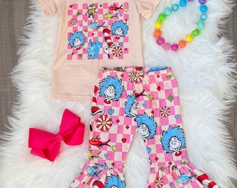 Dr Seuss Inspired Reading Pink Checkered Outfit FREE SHIPPING! Read Across America