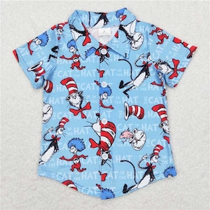 Dr Seuss Inspired Cat In The Hat Button Down Shirt FREE SHIPPING