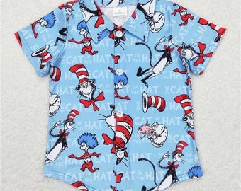 Dr Seuss Inspired Cat In The Hat Button Down Shirt FREE SHIPPING
