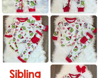 Grinch Inspired Sibling Outfits "Believe" Christmas Eve Flame Resistant FREE SHIP
