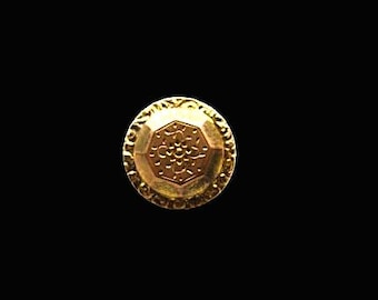 Unusual Golden Age Brass Button 8 Slanted Panels Rise From A Floral Border A Flat Top Flower Leaves  Vine Pattern Scovills & Co. c 1840-1850