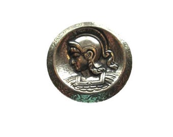 Striking Antique White Metal Button Featuring MINERVA in an Inverted Center Fancy Wide Border NBS Div I Large 1 & 6/16" Turret Shank