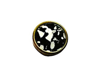 Victorian Era Black and White Enamel/Paint Under Glass Drum Button Brass Rim NBS Div I Med 14/16th Inch Likely 1880-1900 Abstract Pattern
