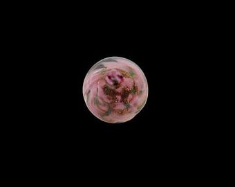 Vintage Francis X. Weinman Paperweight Button Rose Pink Green & Goldstone NBS Div III Small Measuring 1/2" c. 1940-1950's Brass Loop Shank