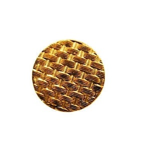 May include: A gold-colored round button with a woven pattern.