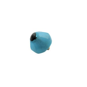 May include: A small, blue, faceted glass knob with a black center. The knob is a decorative accent for furniture.