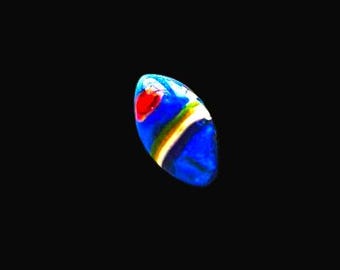 Czech Spindle/Navette Shaped Paperweight Button Cobalt Blue Foil Pink 'Rose' Yellow Green White Stripe NBS Div I Small 10/16" c. 1880-1900