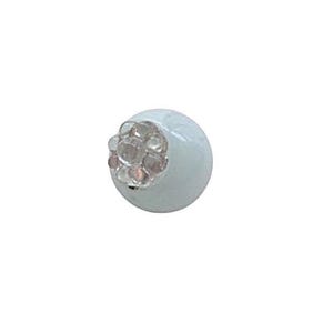 Antique Charm String Swirl Back Button Opaque White Glass with Clear Over Silver Foil Berry Tip NBS Div I c. 1860 -1880