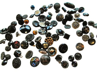 Nice Collection 100 Mostly Victorian Era Black Glass Buttons Nice Selection NBS Div I Small/Medium All Shank Types Lusters Colors Shapes
