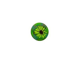 Small T. Erickson Studio Paperweight Button Yellow Green Daisy Flower Blue Base NBS Small Measures 1/2" c. 1945-1960 Each Petal Hand-Applied
