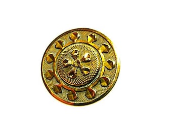 Scarce Golden Age Brass Drum Button Concentric Raised Stud Decoration Textured Background Hand Punched Original Gilt NBS Div I Med 1825-1845