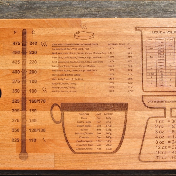 Personalised Gift Laser engraved birch wood weights and measures chopping board