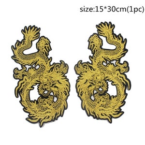 2pcs Gold Dragon Patch,A Set of Chinese Dragon Embroidered Patch , Dragon Applique for Garment, Iron on Sew on Embroidery Patch