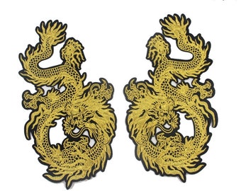 2pcs Gold Dragon Patch,A Set of Chinese Dragon Embroidered Patch , Dragon Applique for Garment, Iron on Sew on Embroidery Patch