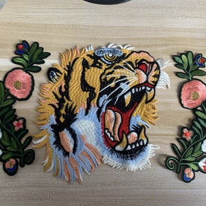 A Set of Tiger Embroidered Patch ,Tiger Applique with Letters  for Garment,Large Tiger applique patch, iron on or sew on embroidery