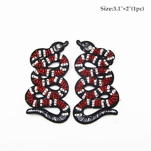 Handmade Snake Patch ,4.5*8cm Small Snake Patch,A Set of Bead Patch, Embroidery Snake Applique,Fabric Iron on Snake Patch
