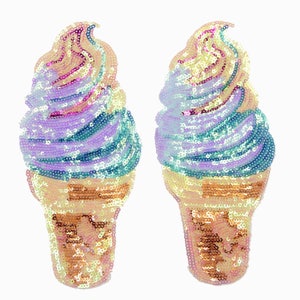 2pcs  Ice Cream Sequin Patch, Loverly Sequin Embroidery Patch,Fashion Sequin  Ice Cream Embroidered Applique for Garment