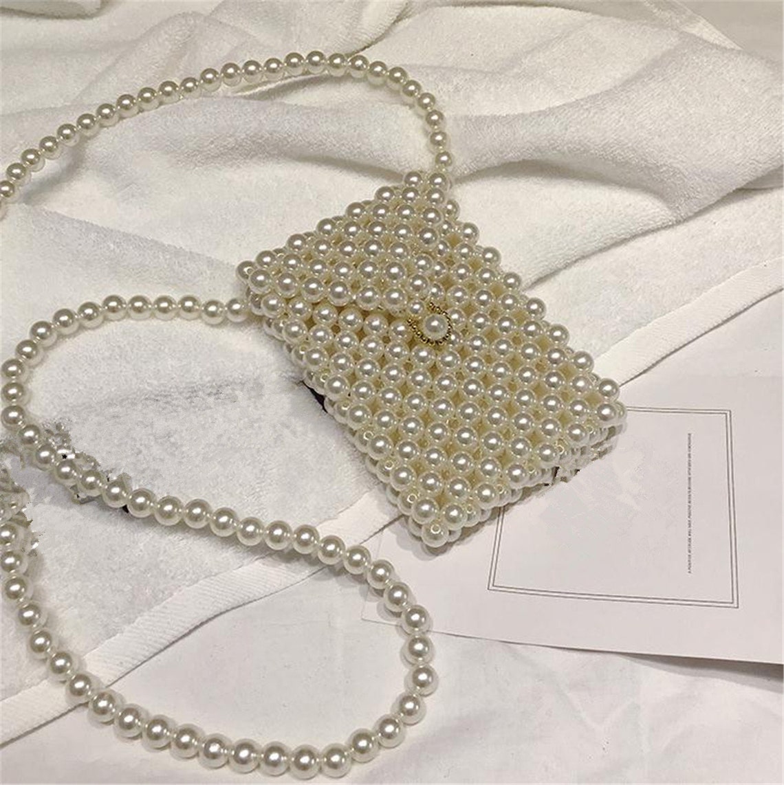 Beaded White Pearl Bag Handmade White Bead Purse Bridal | Etsy