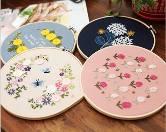 DIY Flower Embroidery Kit For Beginner, Modern Embroidery Kit, Hand Embroidery Kit, flowers Embroidery Pattern, DIY Embroidery Kit