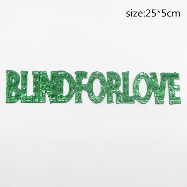 1pc Letters Embroidered Patch ,Green"Blind for Love"Letter Patch,Letters Applique for Garment Accessories,1 Set of Letters Patch