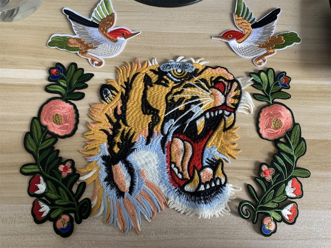 Set of Tiger Embroidered Patch ,tiger Applique With Letters for Garment
