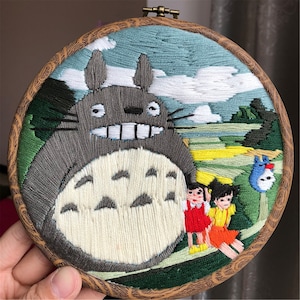 Kit de broderie de peinture de dessin animé pour le débutant, kit moderne de broderie, kit de broderie de main, modèle de broderie de fleurs, kit de broderie de DIY