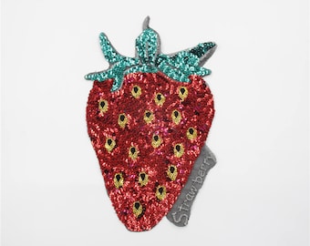Sequin Strawberry Patch: Embroidered Iron-On Applique