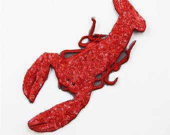 Sequin Crawfish Patch: Embroidered Iron-On Applique (19x9cm)