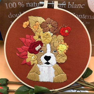 Lovely Dog Embroidery Kit, Cartoon Painting Embroidery Kit For Beginner, Hand Embroidery Kit, flowers Embroidery Pattern, DIY Embroidery Kit pattern 7