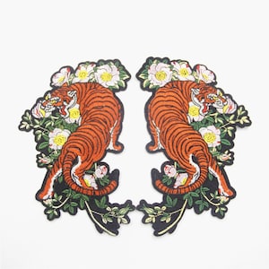 Tiger Gestickte Applikation Aufnäher Set: Florale Aufnäher (2 Stück)