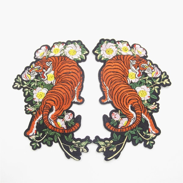 A Set of Tiger Embroidered Patch , 2 Pcs Tiger Applique for Garment,Large Tiger Applique Patch, Sewing on Embroidery Patch