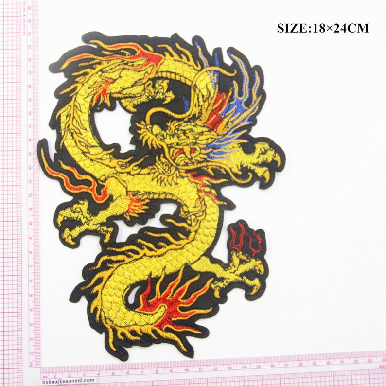 MASSIVE Coiled Chinese Dragon Iron-on Embroidered Dragon Patch - Dragon Embroidery Patch For Clothes, Jackets, Backpacks - Dragon Patch